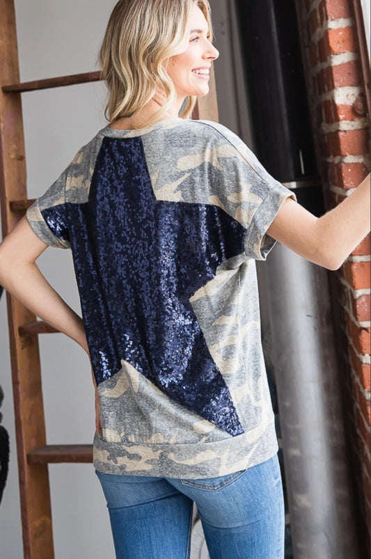 Sequin Star Camo Top